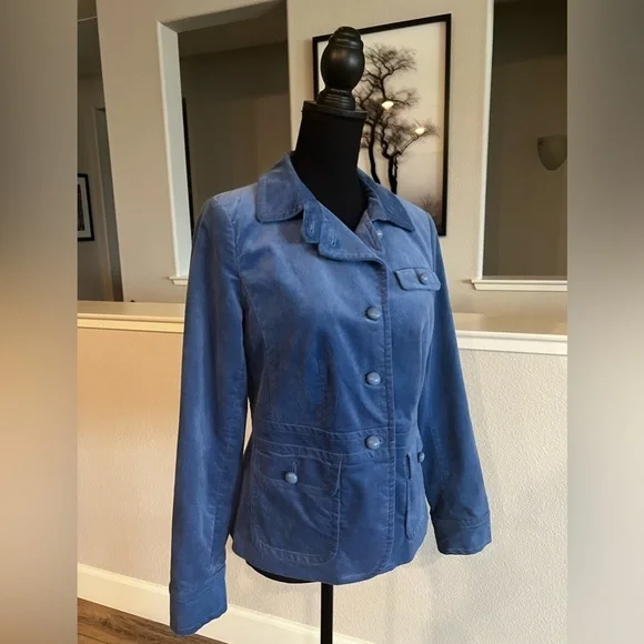 Talbot’s Blue Velvet Military Style Jacket with Structured Fit - Size 8 - Picture 3 of 12